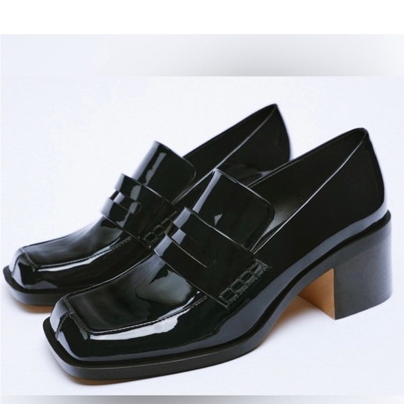 Zara patent Black Block Heel Loafers size 11/41 EUC - Picture 4 of 10